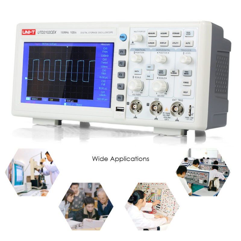 UNI-T UTD2102CEX Oscilloscope USB OTG Interface Oscillometer 2CH 100MHz 1GS/s Digital Storage Oscilloscopes 7 inches TFT LCD Display